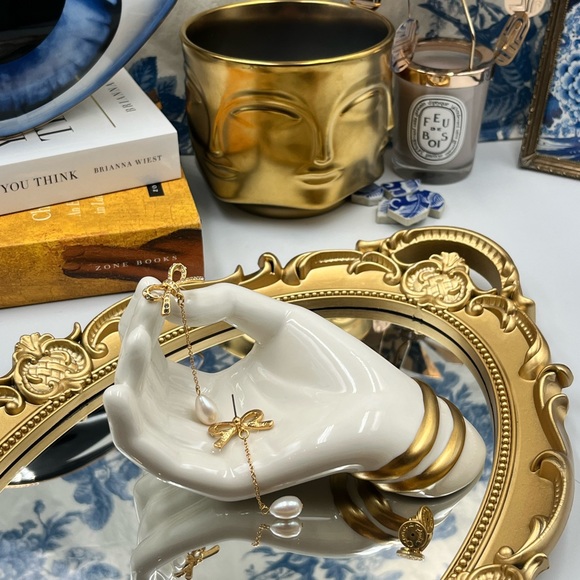 🆕 OSCAR DE LA RENTA 🧿 NWOT Swarovski Crystal Bow Pearl Drop Earrings - Gold - Picture 12 of 13